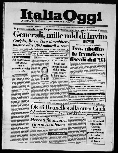 Italia oggi : quotidiano di economia finanza e politica